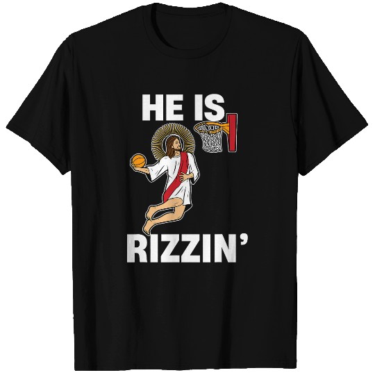 Sport Basketball Easter Jesus He Is Rizzen Funny Basketball Christian T-Shirts