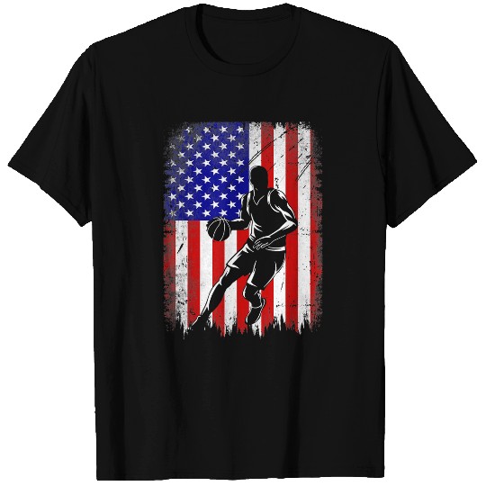 Funny Basketball USA Flag Basketball Patriotic 4th Of July Basketball Player T-Shirts