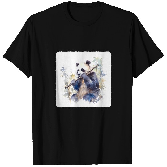 Funny Flute Panda With A Bamboo Flute. Music Instrument Traditional T-Shirts