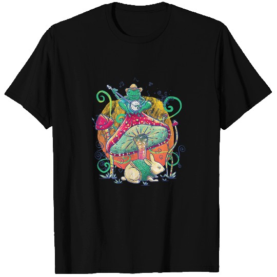 Funny Banjo Frog Cottagecore Aesthetic Frog Plays Banjo With Rabbit Fairycore T-Shirts