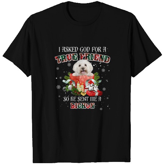Bichon Pet Christian I Asked God For A True Friend Bichon Frise Christmas Pajama T-Shirts