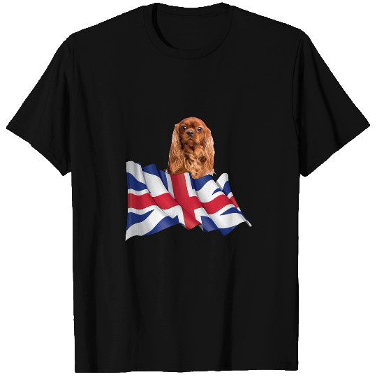 Cavalier Pet Union Jack Flag Dog Cavalier King Charles Brown T-Shirts