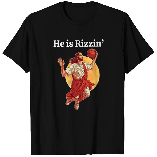 Sport Basketball He is Risen Funny Easter Jesus Playing Basketball Mens Women T-Shirts