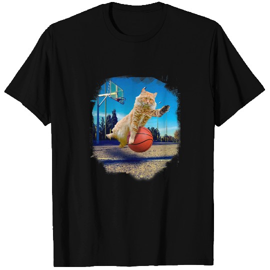 Funny Basketball Maine Coon Cat Playing T-Shirts