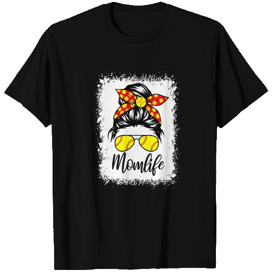 Sport Baseball Funny Ball Mom Softball Baseball mom Messy Bun Mothers Day T-Shirts