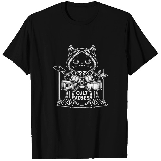 Funny Drummer Gothic Satanic black cats Playing Drums Death Metal Music T-Shirts