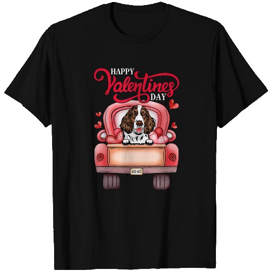 English Springer Spaniel Pet Red Truck Valentines Day English Springer Spaniel Dog Hearts T-Shirts