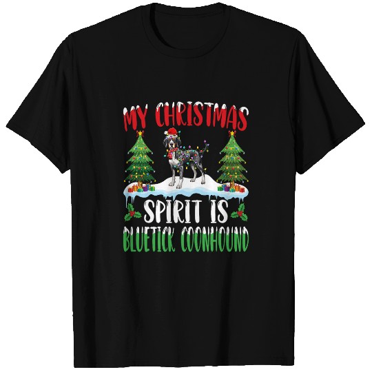 Coonhound Pet Christmas Spirit Is Bluetick Coonhound Wearing Santa Hat T-Shirts