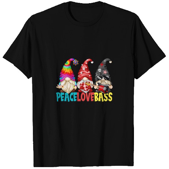 Funny Guitar Lover Three Gnomes For Men And Hippie Dad Peace Love Bass T-Shirts