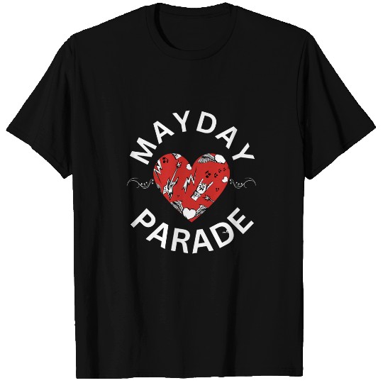 Funny Guitar May Day Parade Guitar Flying Hearts and Lightning Bolt T-Shirts