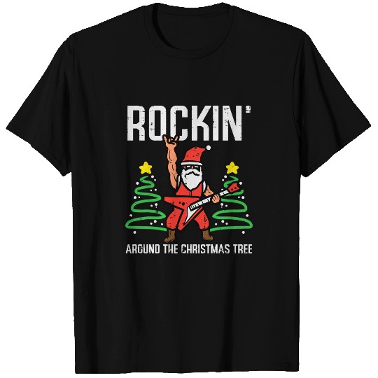 Funny Guitar Santa Guitar Rockin Christmas Tree Funny xmass Rocker Men Boy Guitarist T-Shirts