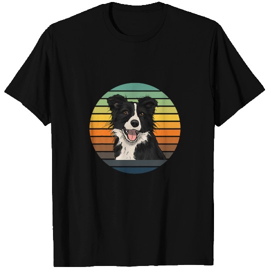 Border Collie Pet Retro Vintage Colorful Orange Yellow Blue T-Shirts