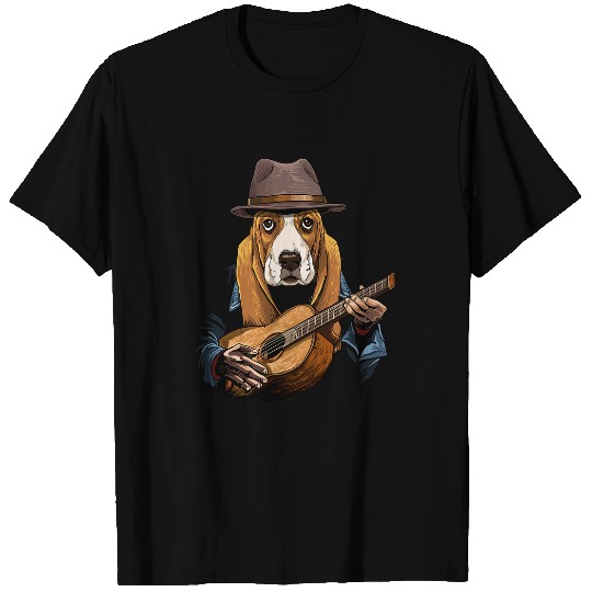 Funny Guitar Dog Basset Hound Playing Guitar Pet Dog Lover Guitar Player T-Shirts