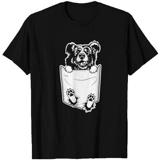 Border Collie Pet ripped in pocket art graphic theme T-Shirts