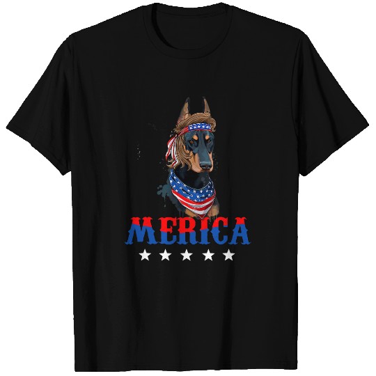 Doberman Pet Merica Doberman Pinscher 4th of July Men Women American Flag T-Shirts