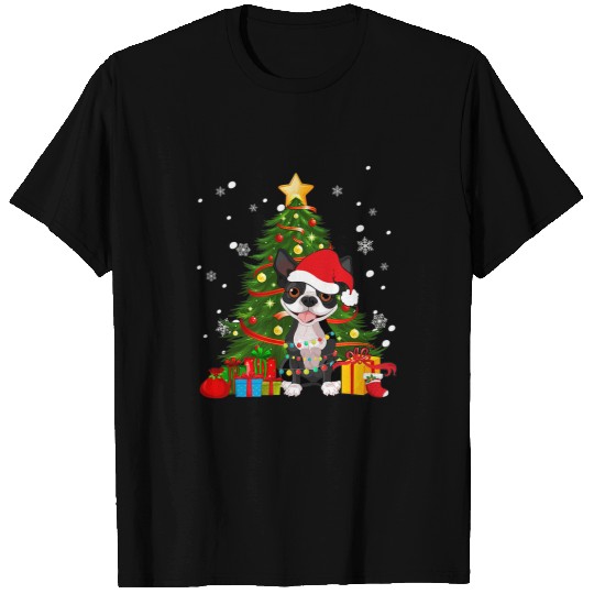 Boston Terrier Pet Santa Reindeer Boston Terrier Christmas Tree Lights T-Shirts