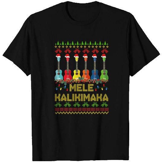 Funny Guitar Mele Kalikimaka Ukulele Guitar Gift Ugly Ukulele Christmas 2 Guitarist T-Shirts