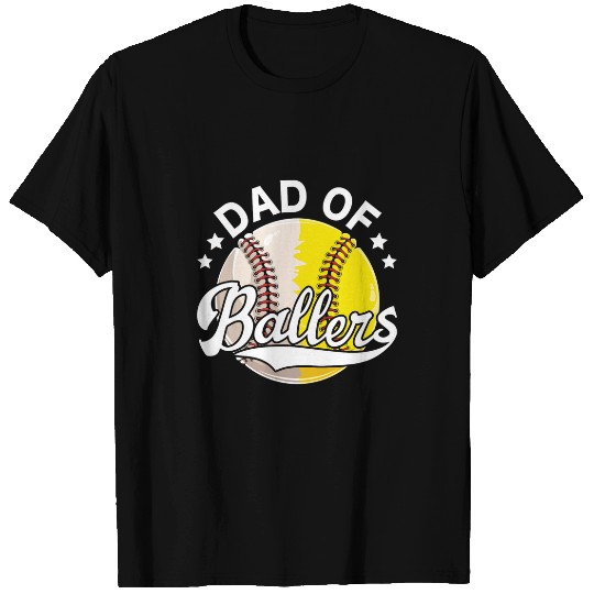 Sport Baseball Mens Funny Softball Dad Baseball Dad of Ballers Dad Of Both T-Shirts