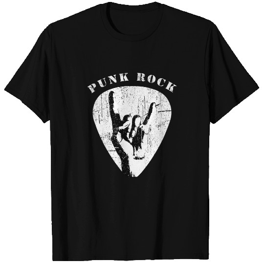 Funny Guitar Hand Horns Punk Rock Guitar Pick 90s Music Distressed T-Shirts