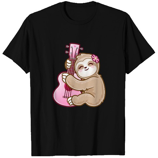 Funny Guitar Sloth Gift Guitarist Cute Girls Ukulele Uke Pink Guitar Kid Sloth Music Lover Guitarist T-Shirts