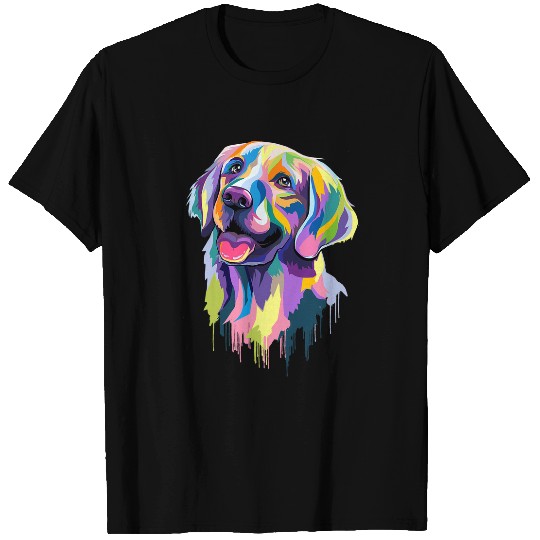 Golden Retriever Pet Face Watercolor Colorful Pop Art T-Shirts