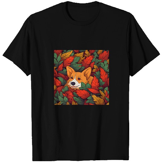 Corgi Pet Clear Red Corgi Dog Mom Dad Plant Lover Hiding in Leaves 1 T-Shirts