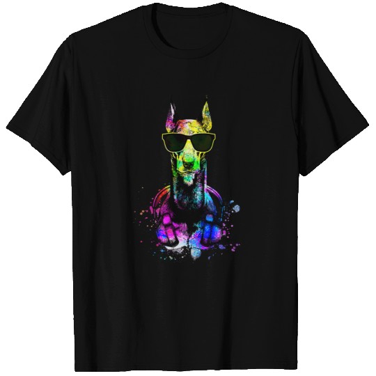 Doberman Pet Retro Pop Art Doberman Pinscher Dog Portrait with Headphones T-Shirts