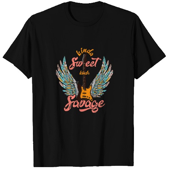 Funny Guitar Kinda Sweet Kinda Savage Angel Wings Electric Guitar Vintage 1 Guitarist T-Shirts