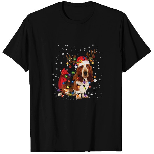 Basset Hound Pet Christmas Reindeer Santa Hat Pajama Funny T-Shirts