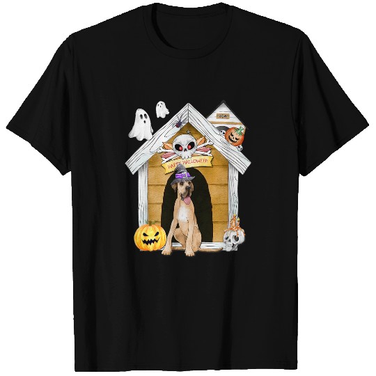 Great Dane Pet Halloween Great Dane Dog Witch Haunted House T-Shirts