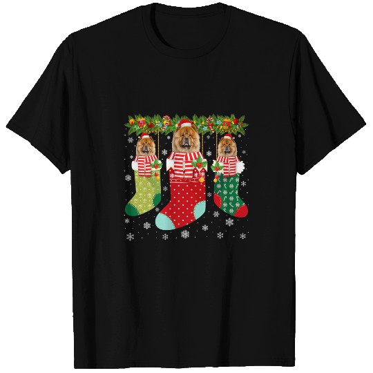 Chow Chow Pet Three Chow Chow Dog in Socks Ugly Christmas Sweater Party T-Shirts
