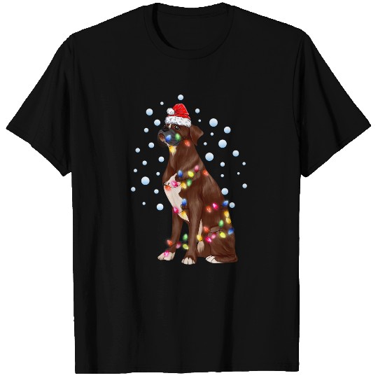 Boxer Pet Cute Boxer Christmas Light Santa Hat Puppy Lover T-Shirts
