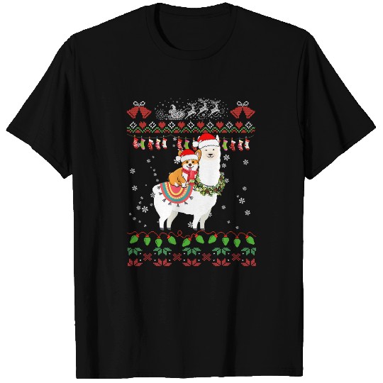 Corgi Pet Dog Funny Corgi Riding Llama Christmas Ugly Sweater 319 T-Shirts