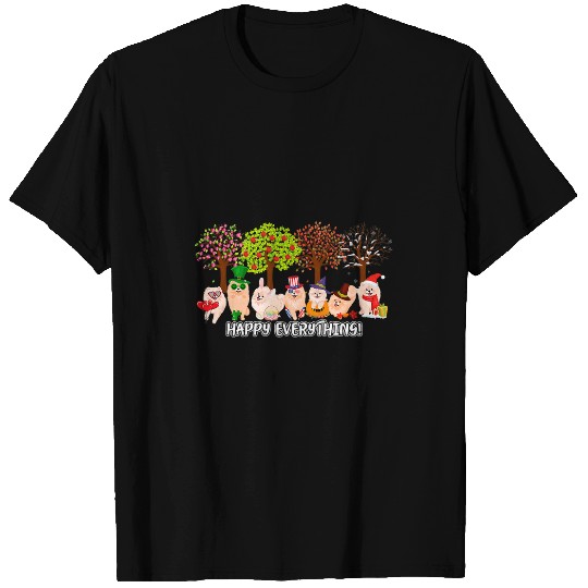 Pomeranian Pet Happy Everything Pomeranian Seasons All Year Tree T-Shirts