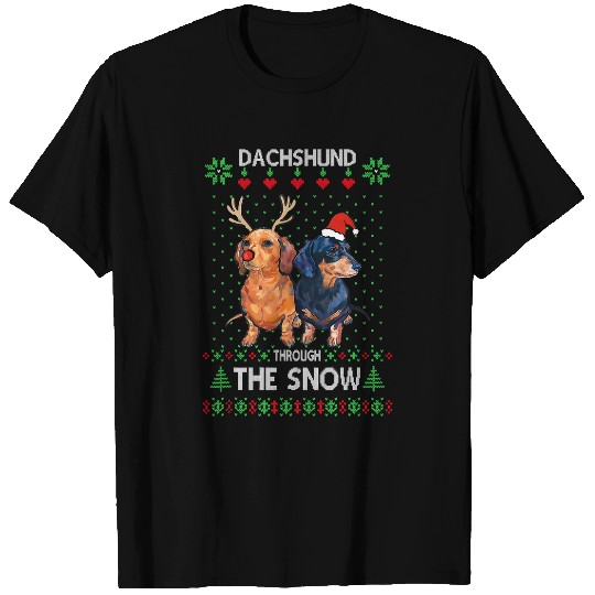 Dachshund Pet Ugly Sweater Through The Snow Merry Christmas 40 T-Shirts