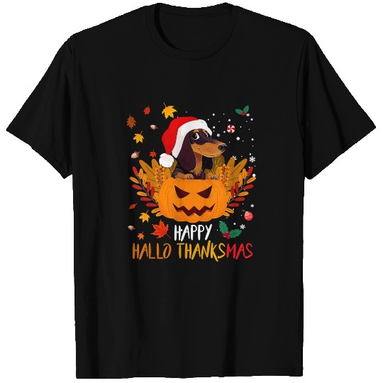Dachshund Pet Happy HalloThanksMas Funny Dachshund Halloween T-Shirts