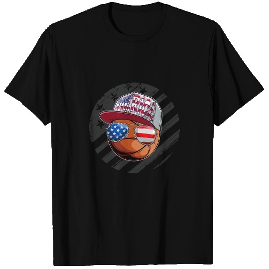 Funny Basketball American Basketball Patriotic 4th of July USA Flag Men Women 129 T-Shirts
