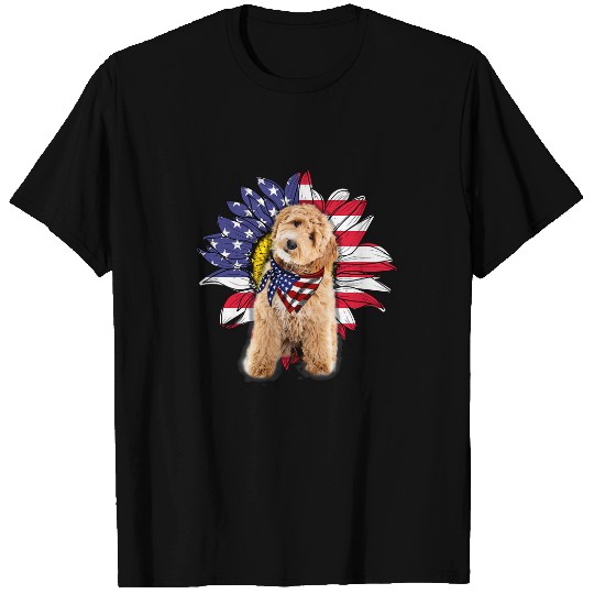 Labradoodle Pet Sunflower American Flag Labradoodle T-Shirts