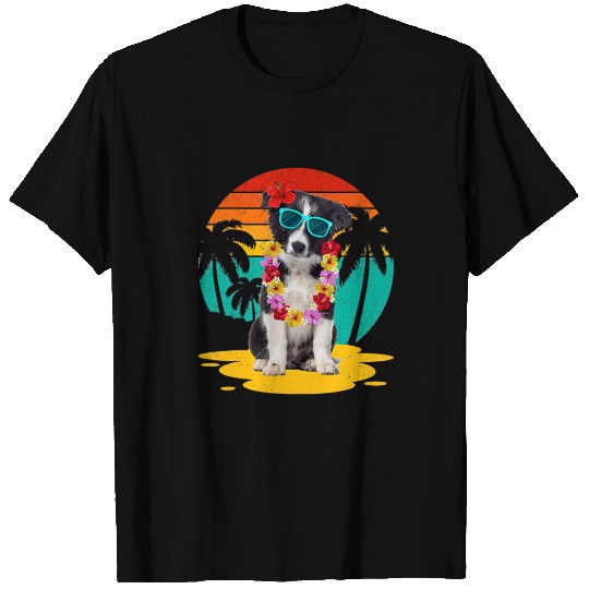 Border Collie Pet Vintage Border Collie Lover Wearing Sunglasses Hawaii Summer T-Shirts