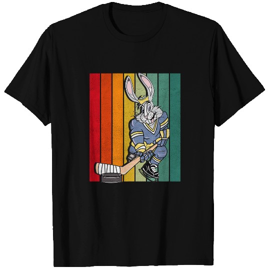 Sport Hockey Bunny Playing Ice Hockey Easter Rabbit Bunny Men Women Kids T-Shirts