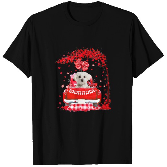 Maltese Pet Cute Red Truck Maltese Valentines Day Costume Boy Girl T-Shirts