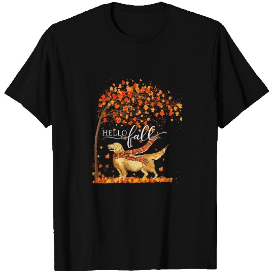 Golden Retriever Pet Hello Fall Tree Thanksgiving Dog Lover T-Shirts