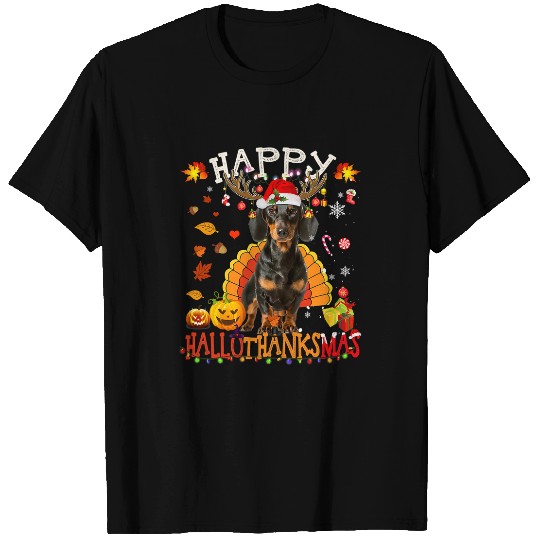 Dachshund Pet Happy Hallothanksmas Halloween Thanksgiving xmass 163 T-Shirts