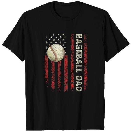 Sport Baseball Dad USA Flag Gifts Dad Men Baseball Fathers Day T-Shirts
