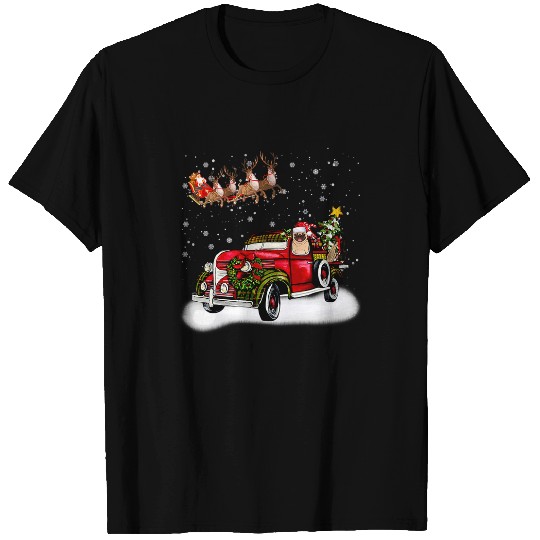Pug Pet Dog Christmas Driving Red Car Dog Light Reindeer 151 T-Shirts