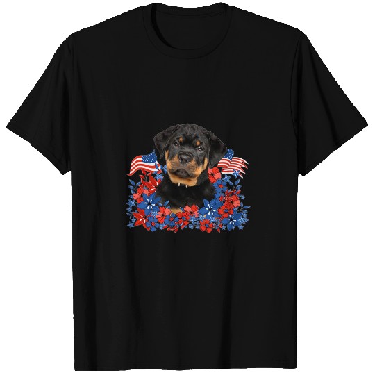 Rottweiler Pet Independent Flowers Dog American Flag T-Shirts