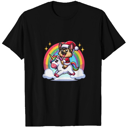 German Shepherd Pet Riding Unicorns dog Funny Rainbow Chibi T-Shirts