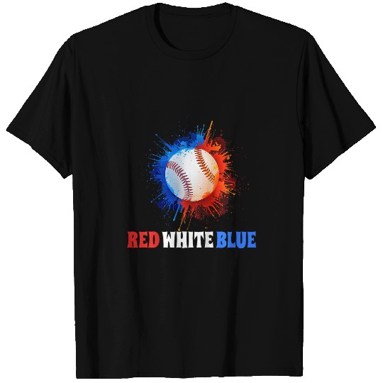 Sport Baseball Kids Baseball 4th Of July American Flag Red White Blue Splash USA T-Shirts