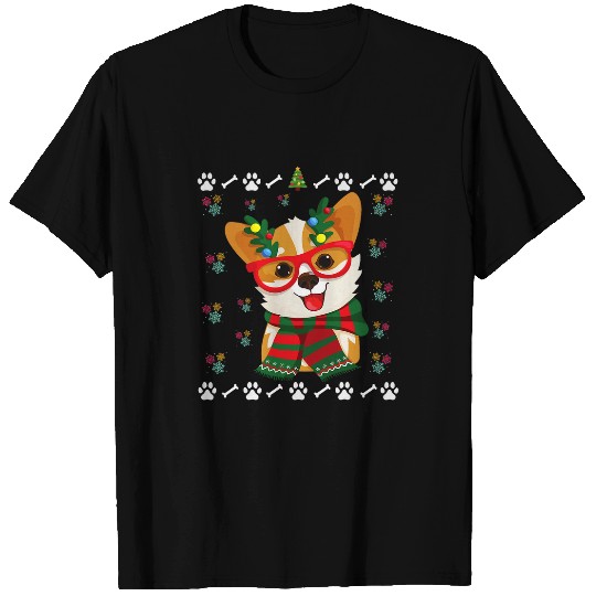 Corgi Pet Deer Christmas Tree Lights xmass Boys Men Corgmas T-Shirts