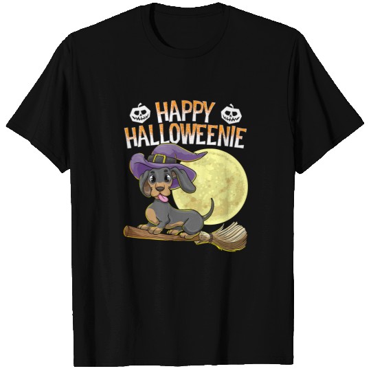 Dachshund Pet Happy Halloweenie Halloween Witch Wiener Broom T-Shirts